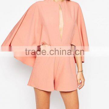 2015 China Factory OEM ODM Fashionable Customized Occasion Romper With Cape and Keyhole photo-3