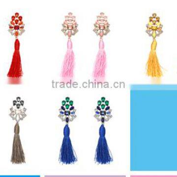 Bohemian jewelry rhinestone gems with alloy plated tassel dangle earrings