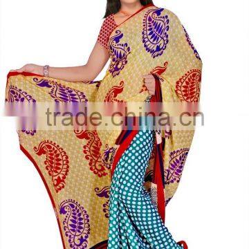Flower Printed Designer Saree Full Border Design Print photo-2