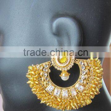 Anarkali Bollywood Beads Polki RAM LEELA Gold Tone Dangler EARRINGS photo-4