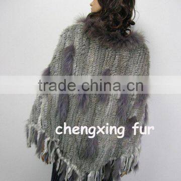 CX-B-31B Big Size Wholesale Natural Colour Knit Rabbit & Raccoon Fur Fashion Shawl photo-2