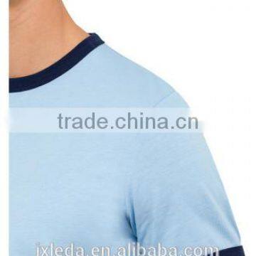 Pure Organic Cotton Classic Breathable Men's Tee Round Neckline Contrast Piping Pique t Shirt photo-4