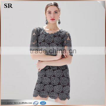 Black Crochet Dress Flower Pattern Cut-out Metallic Effect Dress for Adult SR-D9784 photo-3