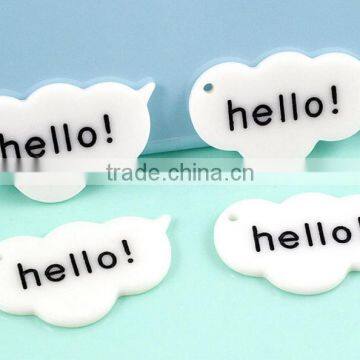 Cartoon white cloud design resin charms with custom hello logo diy cartoon resin charms for phone accessories 2017