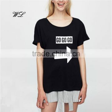 Fashion ladies black t-shirt 3d printing t-shirt custom woman clothing