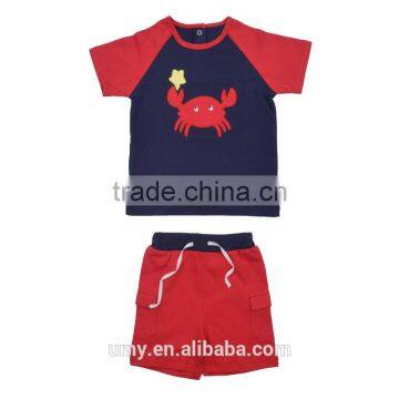 Summer Organic 100% Cotton Cartoon Applique Short T-shirt Boy Clothes Sets