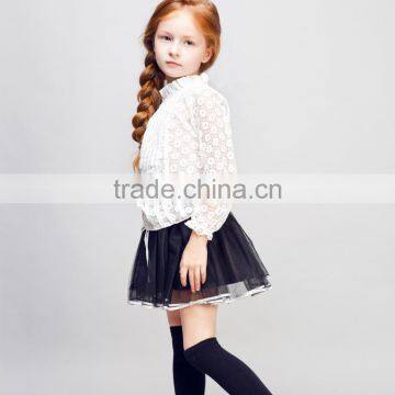 STOCK available! COOL KID ZONE 2016 Lace Long sleeve blouse and gauze skirt child girl Complete sets of clothes