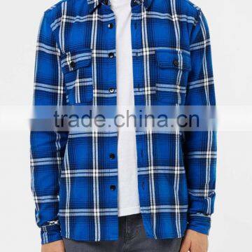 Custom Blue off Mens Plaid Shirts 100% Cotton Soft Shirt OEM photo-2
