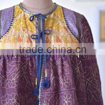 Vintage Kantha Kediyu Style Jacket in Beautiful Vintage Colors ~ Small photo-2