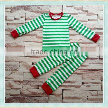 Girls fall boutique clothing green and white strips outfits night wear christmas pajamas winter clothes