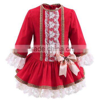 Wholesale Handmade Pettigirl Autumn Red Girl Boutique Dress Cotton Flower Girls Dress With Hair Accessories G-DMGD908-893 photo-2