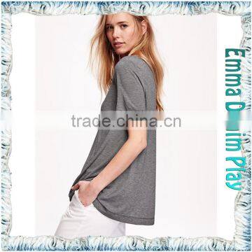 Hot Grey Stretch Soft Fabric Loose Fitness Womens Big Wide Neck Short Sleeve T-Shirts photo-2