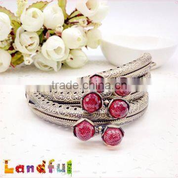 8.5cm Bronze Embossed Pattern Crystal Bead Lotus Metal Purse Clutch Frame photo-3