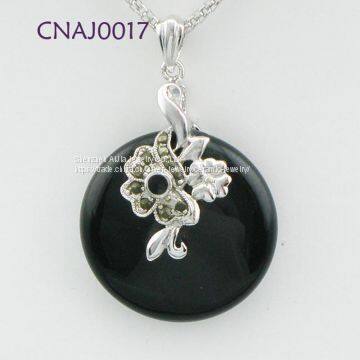 Women's Natural Black Silver Jade Jewelry For Necklaces