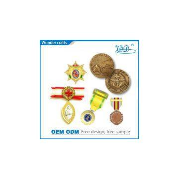 Spanish style diecasting convexed pure gold plated iron brass aluminum hard enamel medal with ribbon