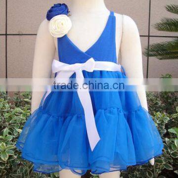 Hot sale dark blue color flower babies dresses for infant