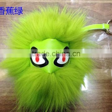 YR969 Hot sale monster face raccoon fur pom poms keychain for bag charm key chain girls