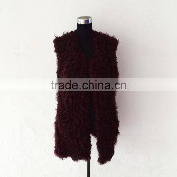 SJ379 Wine Color S-XXL Lamb Knit Fur Sleeveless Woman Jacket Wool