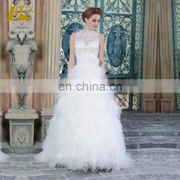 ED Illusion Button Bead Work Applique Ankle Length A-line Wedding Dress