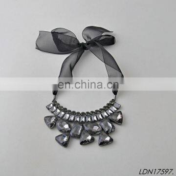Lt Grey Large Crystal Ribbon Necklace photo-2