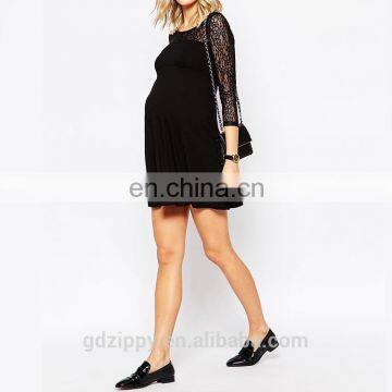 Midi Sleeve Lace See Though Detail Black Sexy Lace Maternity Dress photo-5