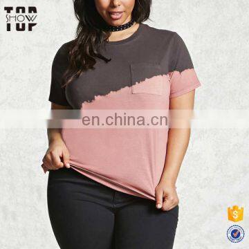 China suppliers bleached dip dye plus size women clothing cotton t shirt