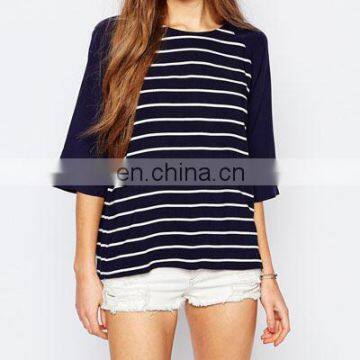 Half sleeves causal woman t-shirt in viscose stripe