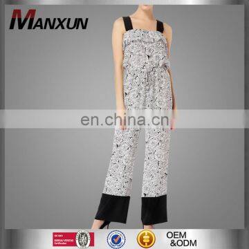 Black and White Printing Chiffon Pants Sexy Sling Jumpsuit Women New Fashion Onesie