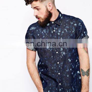 fashion Shirt In Short Sleeve With Bleach Print/cotton fabric mens dress shirts/shirt men short sleeve fashion model-sc325