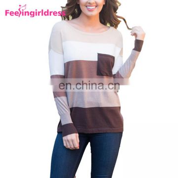 Wholesale Low Price Long Sleeves Striped Knitted Fashion Sweater For Women