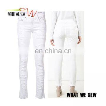 White tencel cotton blended tear effect tight jeans