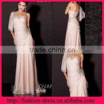 Charming Shealth Style Chiffon Beaded Waist Side One Shoulder Evening Dress