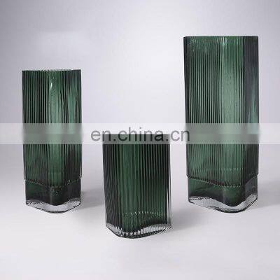 High Quality Modern Nordic 50cm Tall Colored Flower Glass Square Vase Bottle For Home Decor decoration