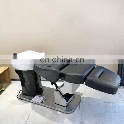 Black Simple Shampoo Chair White Ceramic Wash Basin Matching Faucet Shower