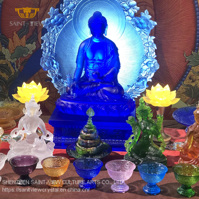 Large Custom Engineering Crystal Glass Consecrate Buddhism Temple Decor Gilding Buddha Statue Sculpture photo-4