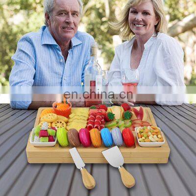 Natural Bamboo Rectangle Large Custom Cheese Board With Magnet Tray photo-4