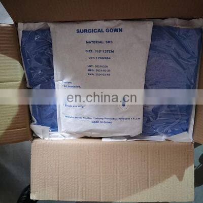 Disposable Blue Isolation Gown CE SMS SMMS Gown With Wide Belt photo-5