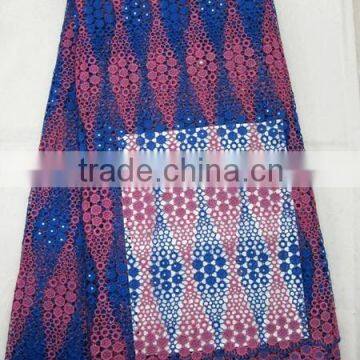 J499-5 fushia blue 100% Swiss design african cord lace fabric