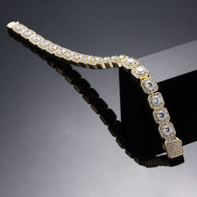 Iced Clustered Tennis Bracelet in Yellow/White Gold(10mm) With Spring Clasp Hip Hop Fashion Jewelry photo-3