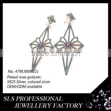 Fashion earrings with cubic zirconia earing stones silver wedding jewelry new model designs earings for women 2015