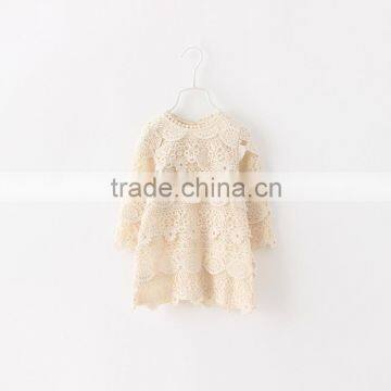 2015 Fashion Layered Party Dress Long Sleeve Hollow Lace Girls Dress