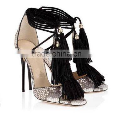 New arrival women sandals 2016 ankle strap fron tassel elegant european heels latest fashion design women party sandals