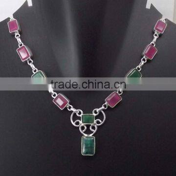 Ruby, Emerald Necklace plated 925 Sterling Silver 23 Gms 18-20 Inches