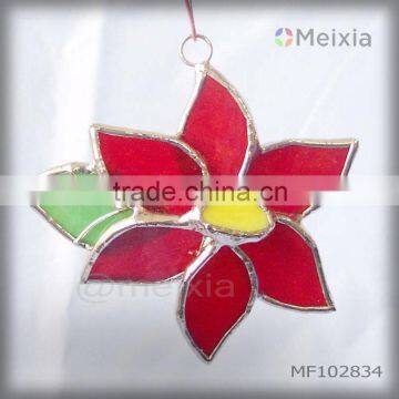 MF102834 nickel plated cooper foil stained glass red flower suncatcher for home decoration piece wholesale