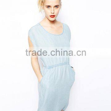 2015 fashion Hot Girl casual loose sleeveless denim round neck sexy mini summer dress                        
                                                Quality Choice