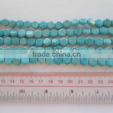 Natural stone blue turquoise hexagon double falt jewelry