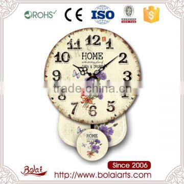 Elegant purple daisy flowers and butterfly family decoration canvas modern decorative wall clock