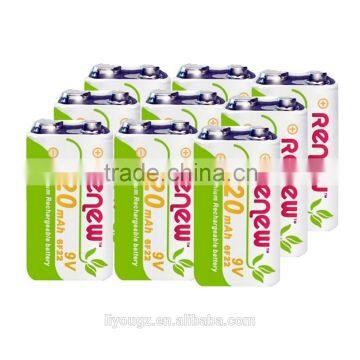 RENEW 720mAh 9 Volt Li-ion Rechargeable 9V Batteries Lithium-ion, 9 Pack