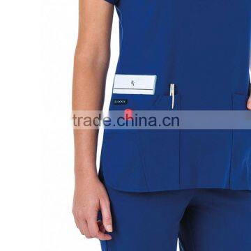 Wholesale OEM Classic Women's 6 Pocket Jewel Neck Solid Scrub/Nurse Uniform/Medical Scrubs /Hospital Uniform Top photo-4