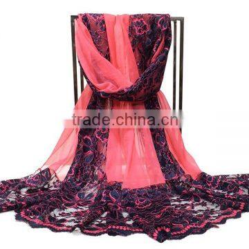 Infinity size contrast color lace scarf shawl
